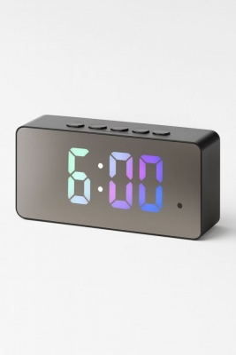 Будильник электрон, Mirror time. USB, 14*3,3*6см, (черный) 