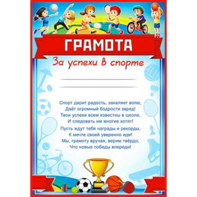 Похвальная грамота за успехи в спорте (бронза)