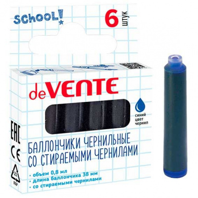 Чернила (баллончик) deVente School (стираемые) 0.8мл (6шт) 38мм, (синий)