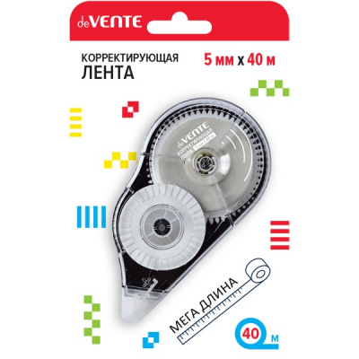 Корректор-лента 5мм*50м deVente,прозр/ч/корп,фронт аппл,фронт апплик защ колп в к/бл