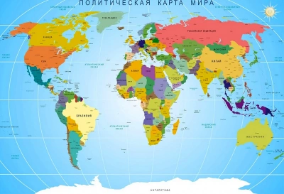 Политическая карта мира 1лист, мел.бум. настенная з.200