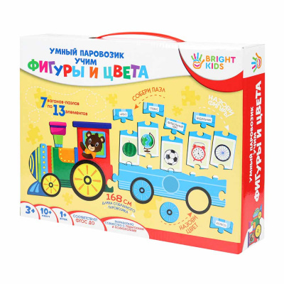 Игра настольная УЧИМ ФИГУРЫ И ЦВЕТА Умный паровозик BRIGHT KIDS