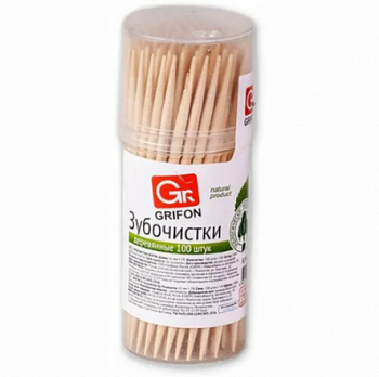 Зубочистки деревянные, 100шт пласт банке GRIFON