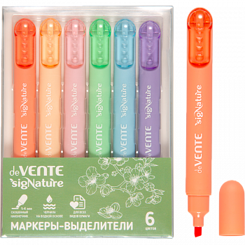 Набор.маркеров-выдел 6цв 1-4мм, плоск/кор, скош/нак, deVENTE.sigNature, пл/к