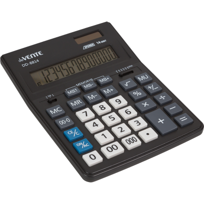 Калькулятор deVENTE DD-8814, 14-ти разрядный,155*205*35мм, дв.пит,дв.память,авт.выч.%, ЧЕРНЫЙ