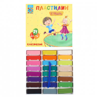 Пластилин 24 цв 480гр со стеком Аттракционы (10)
