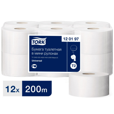 Туалетная бумага д/дисп, 1сл, бел TORK 200м 