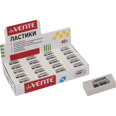 Ластик белый синтет.каучук 31*13*9мм прямоуг.dust-free в карт.дисплее deVENTE Boх (40)