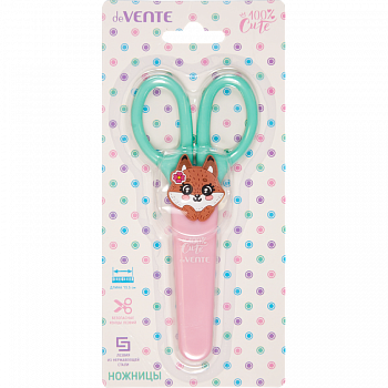 Ножницы детские 13,5см deVente 100%Cute Fox, пл/кольц, защ/фут, к/бл