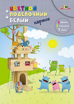Цв.картон+белый+поделочный на гребне А4 12л,10цв(50)