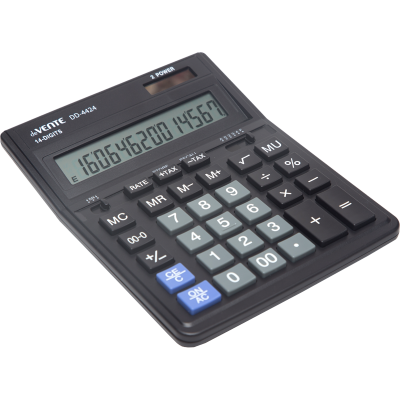 Калькулятор deVENTE DD-4424, 14-ти разрядный,ЧЕРНЫЙ,153*199*31мм, авт.выч.кв.корня, наценки, %,налог